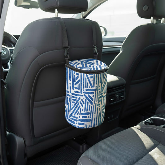 Pattern Blue White Car Trash Bin
