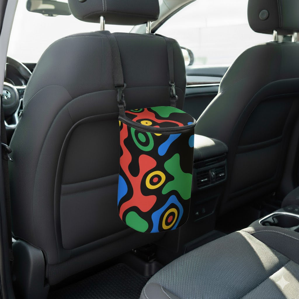 Pattern Green White Car Trash Bin