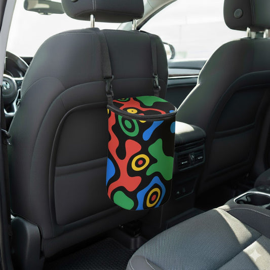 Pattern Green White Car Trash Bin